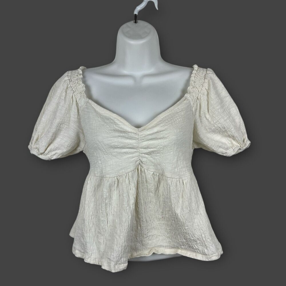 Altar'd State Kinsley Babydoll Top Tie Back White Brushed Cotton Gauzy Medium